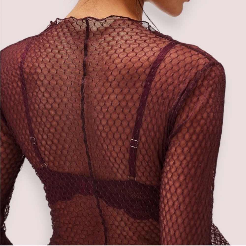 Free People Burgundy Mesh Top - Picture 3 of 14